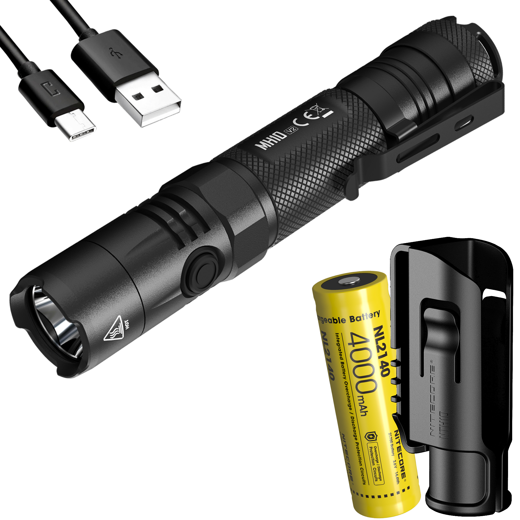 NITECORE MH10 v2 1200 Lumen USB-C Rechargeable Flashlight + Battery and ...