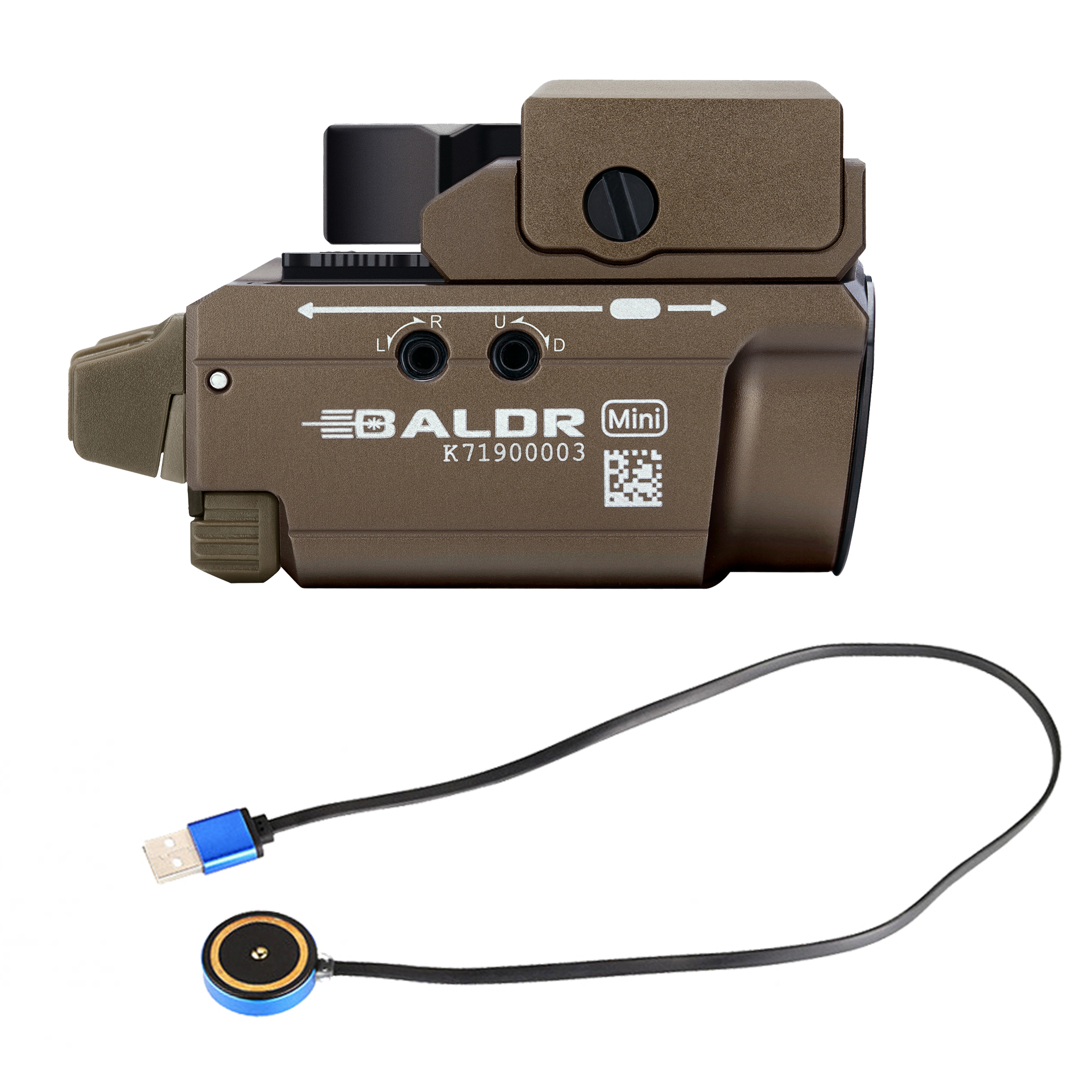 Olight Baldr Mini Tan 600 Lumen Pistol Flashlight with Green Laser